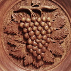 Black Forest Wall Hanging Wood Hand Carved Round Grape Plaque Signed 50's Lecie