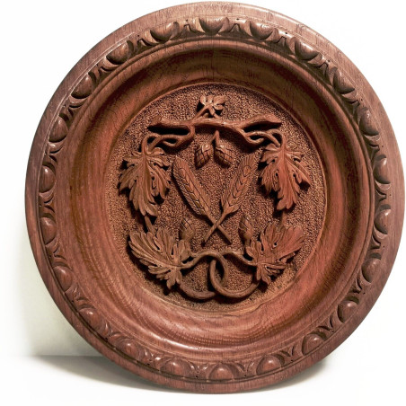 Black Forest Wall Hanging Wood Hand Carved Round Leaves Plaque Signed 1955 Lecie