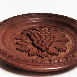 Black Forest Wall Hanging Wood Hand Carved Round Grape Plaque Signed 50's Lecie