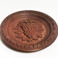 Black Forest Wall Hanging Wood Hand Carved Round Grape Plaque Signed 50's Lecie