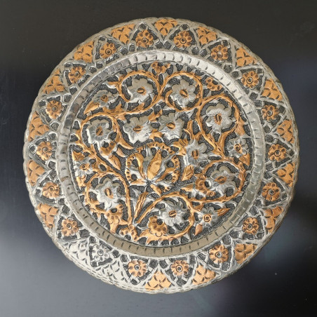 Awesome Vintage Persian Hand Hammered Copper Tinned Wall Hanging Plate Floral