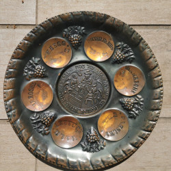Antique Copper Passover Tray Plate Judaica Jerusalem Wall Hanging Holy Land Rare