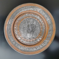 Awesome Vintage Persian Hand Hammered Copper Tinned Wall Hanging Plate Tray Dish