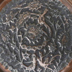 Awesome Vintage Persian Hand Hammered Copper Tinned Birds Wall Hanging Plate