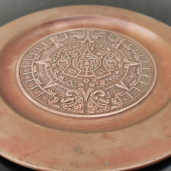 Old Antique Mexico Maya Aztec Calendar Copper Plate Plaque Wall Hanging Art