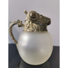 Vintage Rams Head Frosted Glass Pitcher Silver Plate Wine Decanter Claret Jug