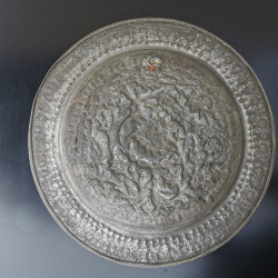 Awesome Vintage Persian Hand Hammered Copper Tinned Birds Wall Hanging Plate