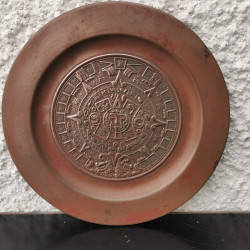 Old Antique Mexico Maya Aztec Calendar Copper Plate Plaque Wall Hanging Art