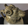 Vintage Rams Head Frosted Glass Pitcher Silver Plate Wine Decanter Claret Jug