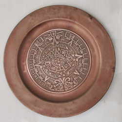 Old Antique Mexico Maya Aztec Calendar Copper Plate Plaque Wall Hanging Art