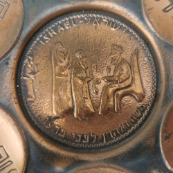 Antique Finish Copper Hand Hammered Enamel Passover Tray Plate Jerusalem Israel