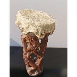 Heavy Wood Carved African Male and Female Holding Zulu Swazi Drum on the Head