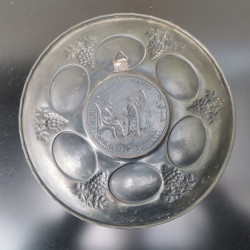 Antique Finish Copper Hand Hammered Enamel Passover Tray Plate Jerusalem Israel