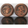 Pair of Antique Round Wall Hanging Plaque Bretons Man and Woman Brittany French