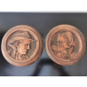 Pair of Antique Round Wall Hanging Plaque Bretons Man and Woman Brittany French
