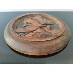 Pair of Antique Round Wall Hanging Plaque Bretons Man and Woman Brittany French