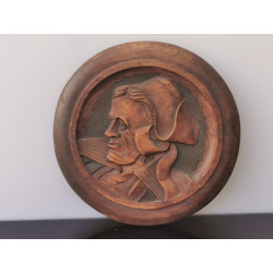 Pair of Antique Round Wall Hanging Plaque Bretons Man and Woman Brittany French