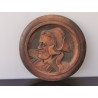 Pair of Antique Round Wall Hanging Plaque Bretons Man and Woman Brittany French