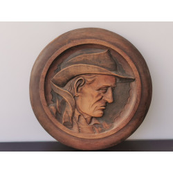 Pair of Antique Round Wall Hanging Plaque Bretons Man and Woman Brittany French