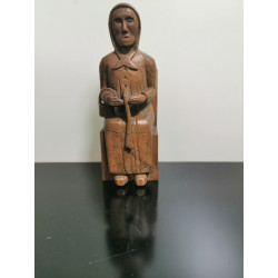 Antique Primitive 19c Old Woman Sitting Wooden Figurine Hand Carved Wood Art
