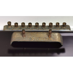 VTG Jerusalem Hanukkah Menorah Judaica Brass Copper Israel Holy Land