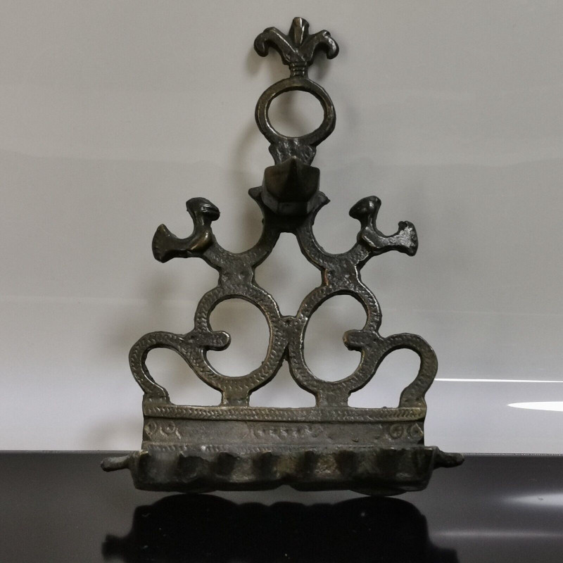 Antique Solid Bronze Hanukkah Lamp Menorah from Marocco c.19th Wall Hanging
