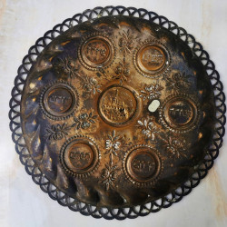 Old Antique Copper Hammered Passover Tray Plate Jerusalem Israel Palestine Rare