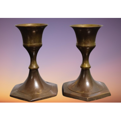 Pair of Small Brass Menorah Candle Holders Israel 60's Holy Land Candlesticks