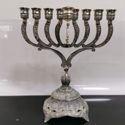 VTG Traditional Antique Style Nickel Hanukkah Menorah Israel Judaica