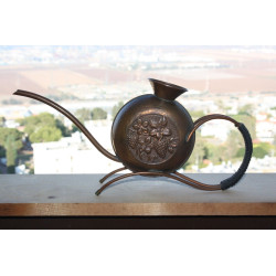 Handmade Israel Arts & Crafts Hammered Copper Vase on Stand Vintage 50's