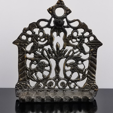 Antique Moroccan Judaica Hanukkah Oil Menorah Solid Brass Wall Hanging Handmade