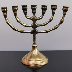 Old Vintage Small Cast Brass Judaica Hanukkah Menorah Israel Holy Land Tree