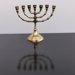 Old Vintage Small Cast Brass Judaica Hanukkah Menorah Israel Holy Land Tree