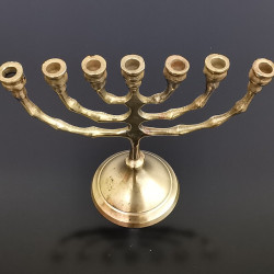 Old Vintage Small Cast Brass Judaica Hanukkah Menorah Israel Holy Land Tree