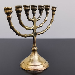 Old Vintage Small Cast Brass Judaica Hanukkah Menorah Israel Holy Land Tree
