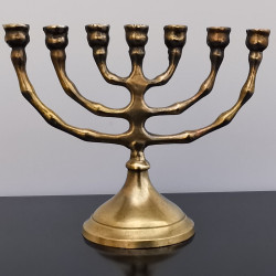 Vintage Small Cast Brass Judaica Hanukkah Menorah Israel Holy Land Tree 7 Arms