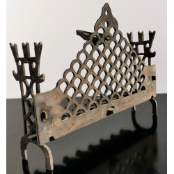 Antique Poland Judaica Hanukkah Menorah Cast Bronze Wall Hanging Oil Lamp 1800's