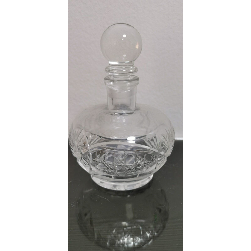 Small Vintage Perfume Bottle Heavy Etched Clear Cut Crystal Glass