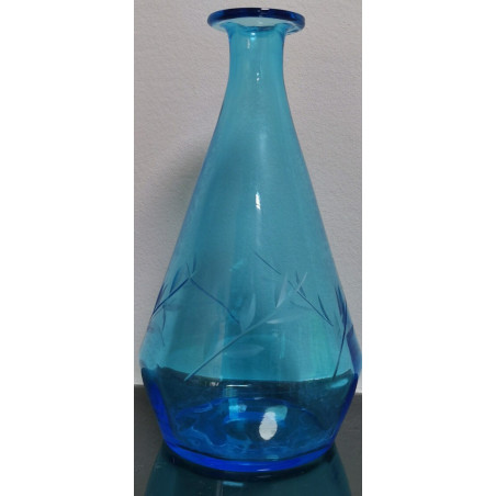 Awesome Vintage Etched light Blue Glass Vase Bottle Home Decor