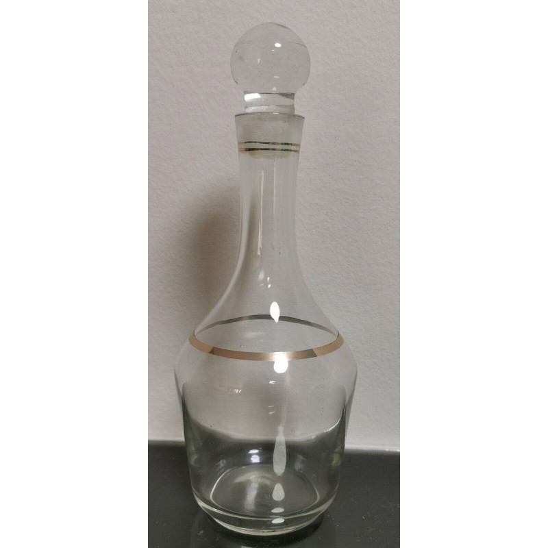 Old Vintage Wine Decanter Clear Glass with Gold Rims