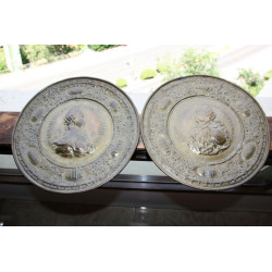 Marie Antoinette / Louis Auguste Dauphin de France Pair Brass Trays Wall Plaques
