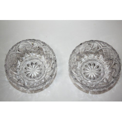 Pair of Bohemian Glass Handcut Lead Crystal Candy Dishes Bowls Excellent Cond