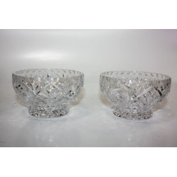 Pair of Bohemian Glass Handcut Lead Crystal Candy Dishes Bowls Excellent Cond