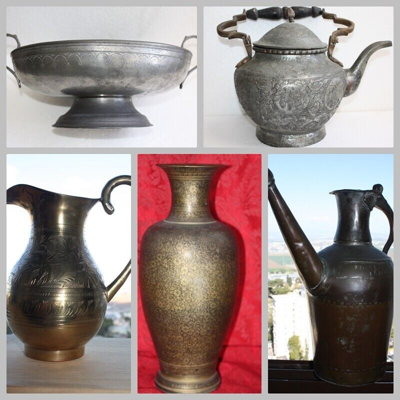 Old Vintage Antique Copper Brass Bronze Pewter Metal Kettle Pot Bowl Planter Jug