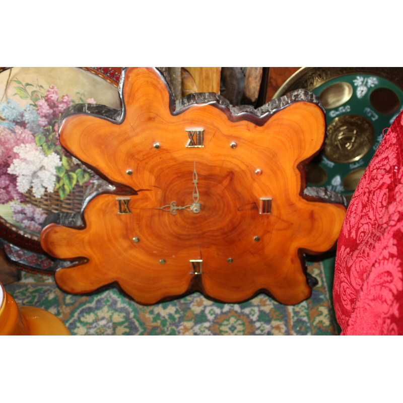 Vintage Marvelous Natural Wood Wall Hanging Clock Working Rare 19" Unique