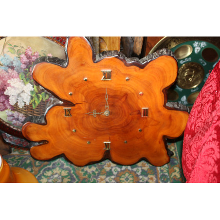 Vintage Marvelous Natural Wood Wall Hanging Clock Working Rare 19" Unique