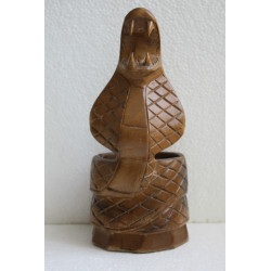 Vintage Hand Carved Solid Wood Ashtray Snake Cobra Unique Wooden Art 8" Decor