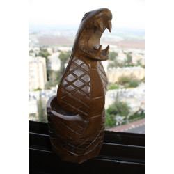 Vintage Hand Carved Solid Wood Ashtray Snake Cobra Unique Wooden Art 8" Decor