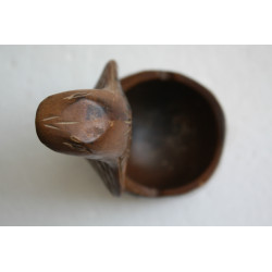 Vintage Hand Carved Solid Wood Ashtray Snake Cobra Unique Wooden Art 8" Decor