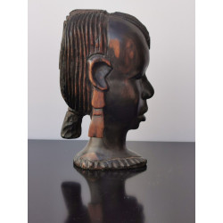 Tribal Hard and Heavy Ebony Wood Carved African Figure Bust Statue Head Maasai